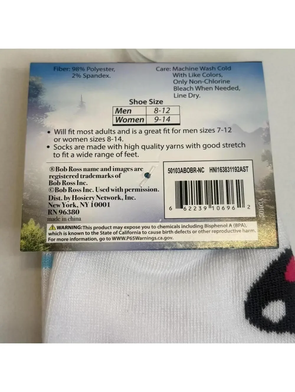 Bob Ross 3D Fuzzy Hair Crew Socks Neon White Stripe Retro Rainbow Paint NWT